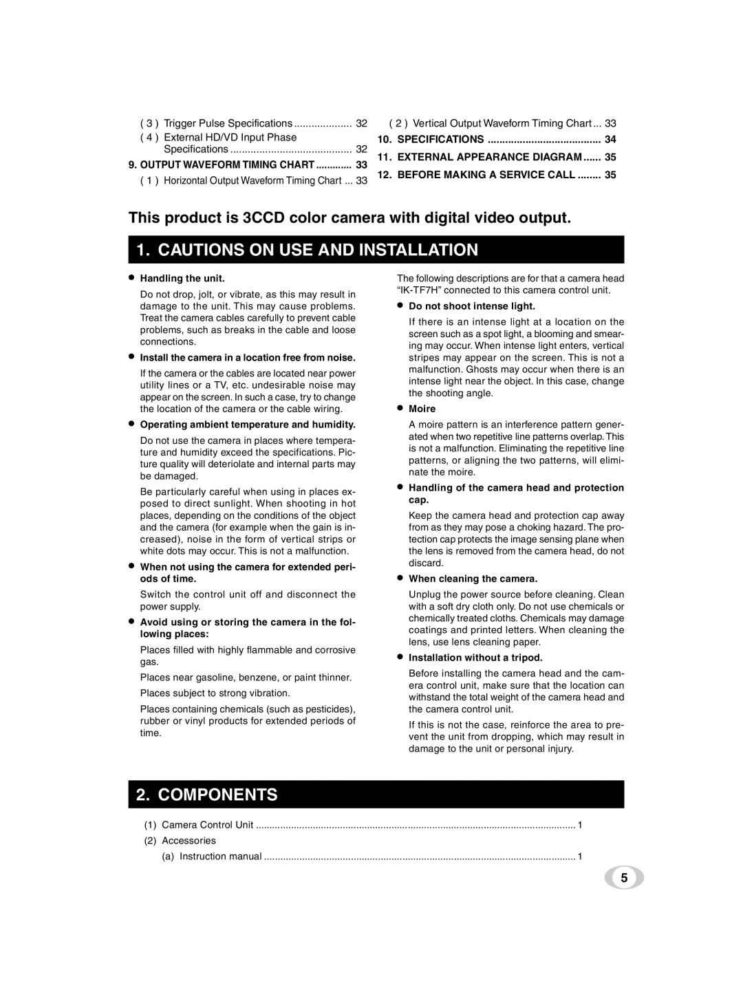 Toshiba ik-tf7u instruction manual Components 