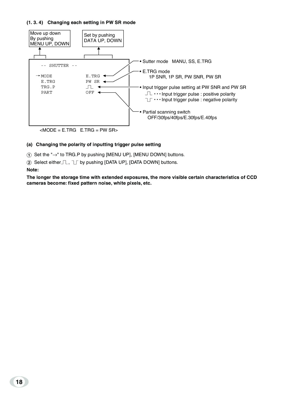 Toshiba IK-TF9C instruction manual Changing each setting in PW SR mode, Mode = E.TRG E.TRG = PW SR 