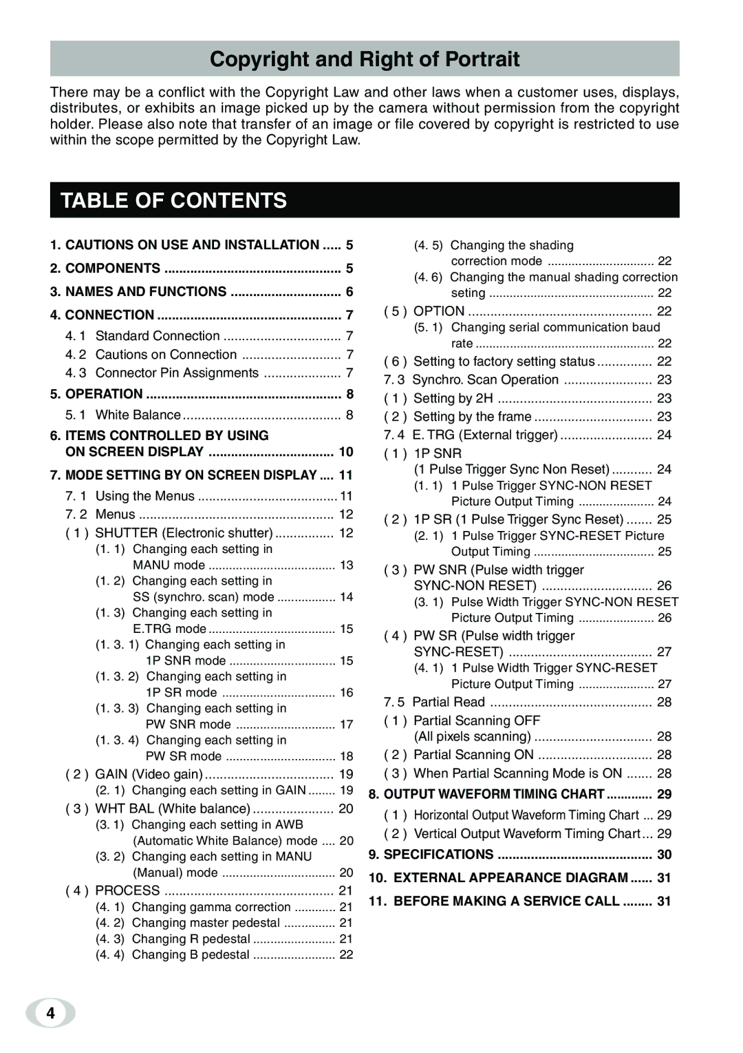 Toshiba IK-TF9C instruction manual Table of Contents 