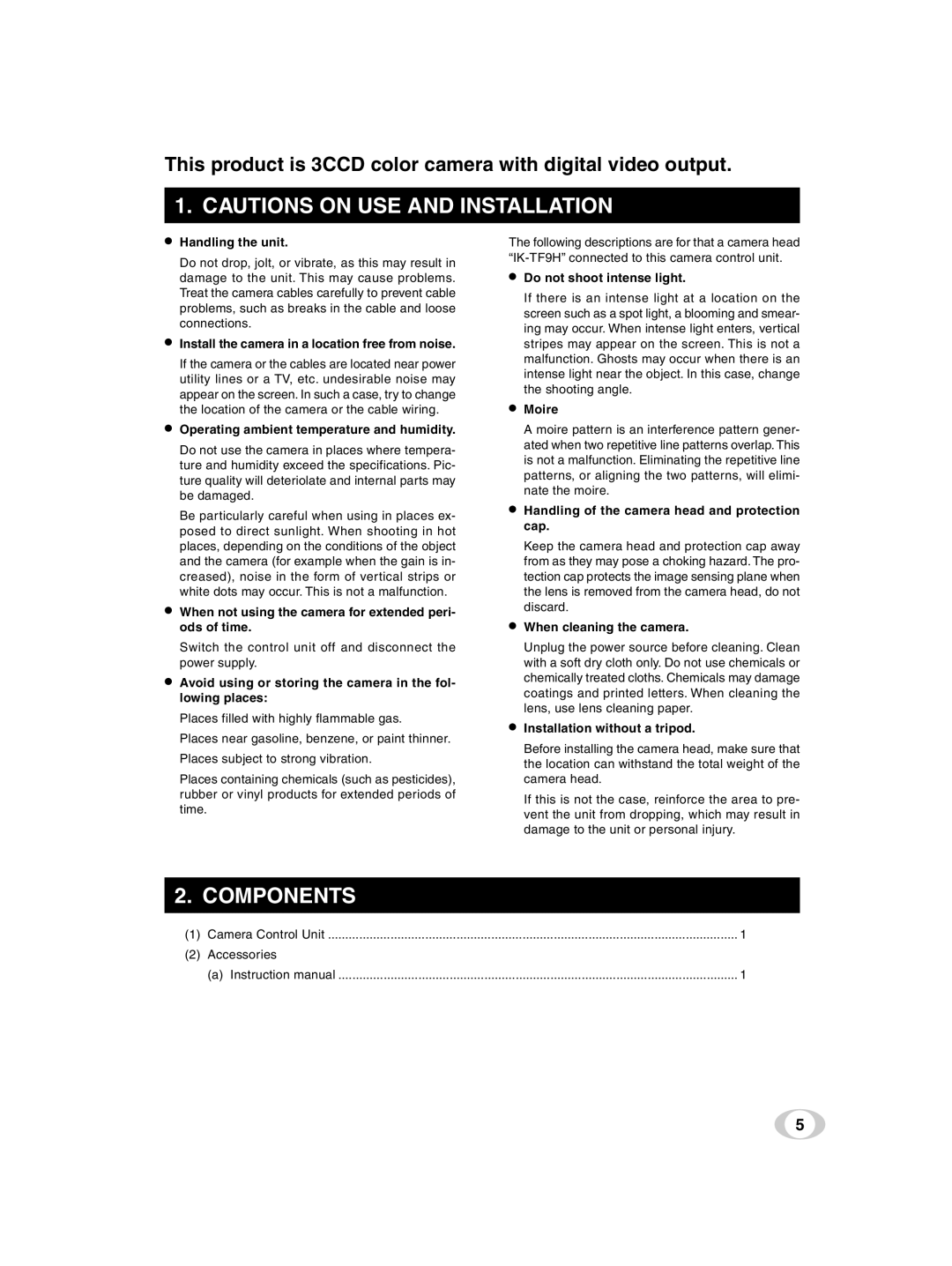 Toshiba IK-TF9U instruction manual Components 