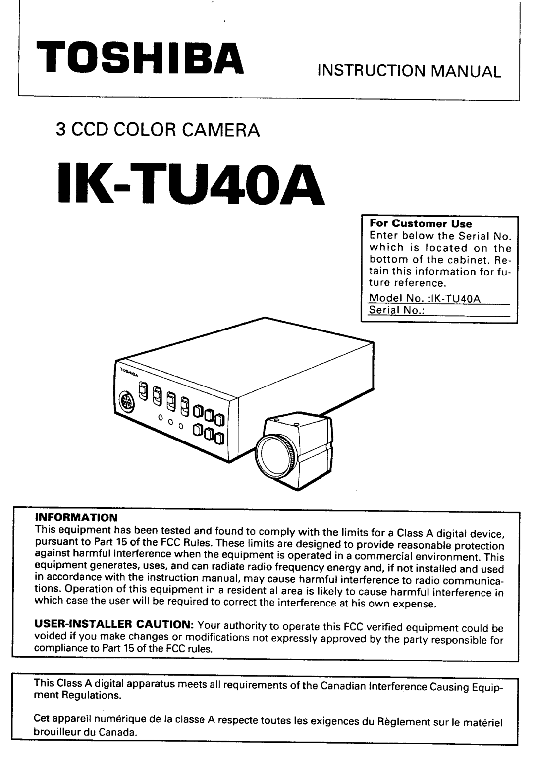 Toshiba IK-TU40A manual 