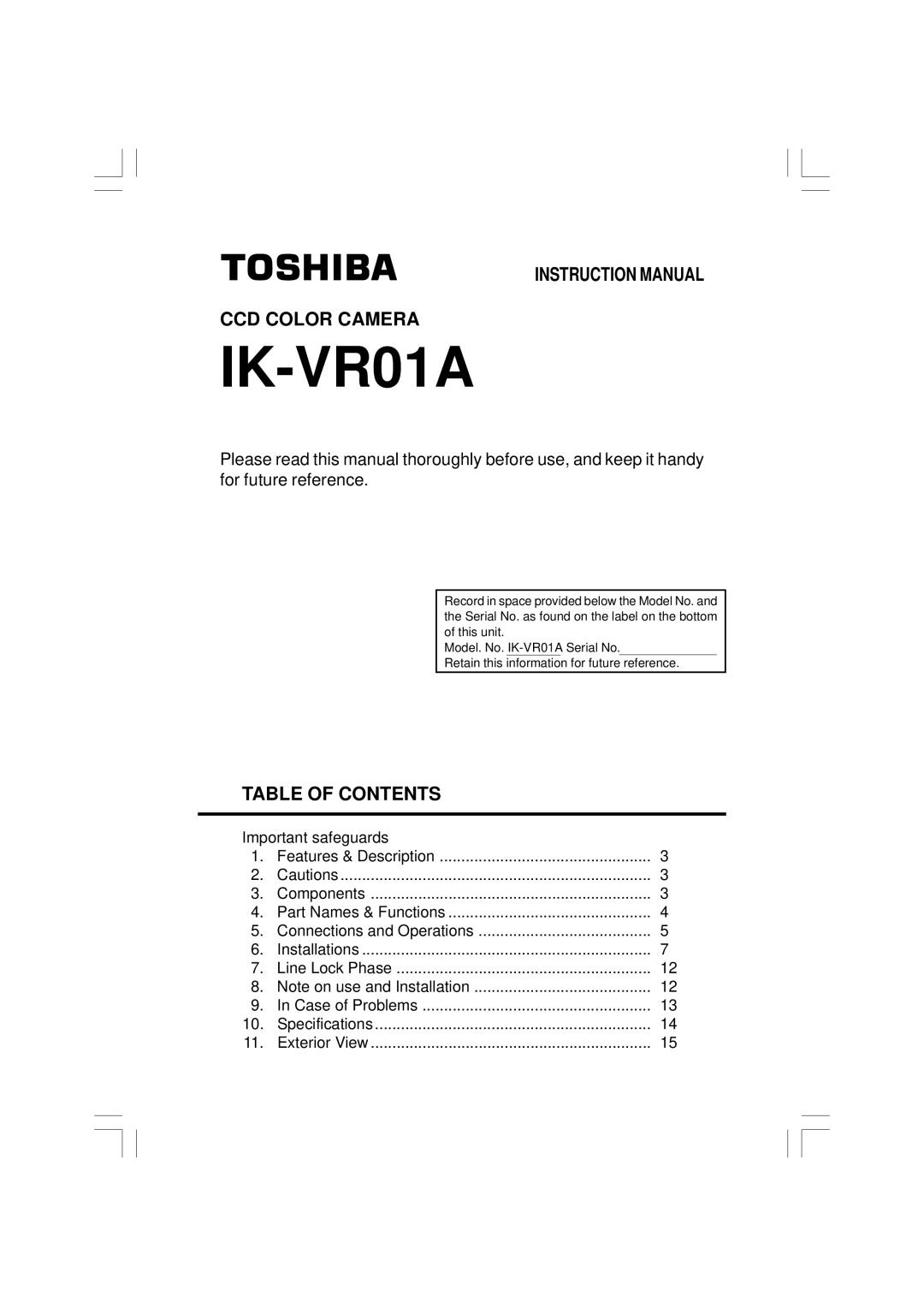 Toshiba IK-VR01A instruction manual 