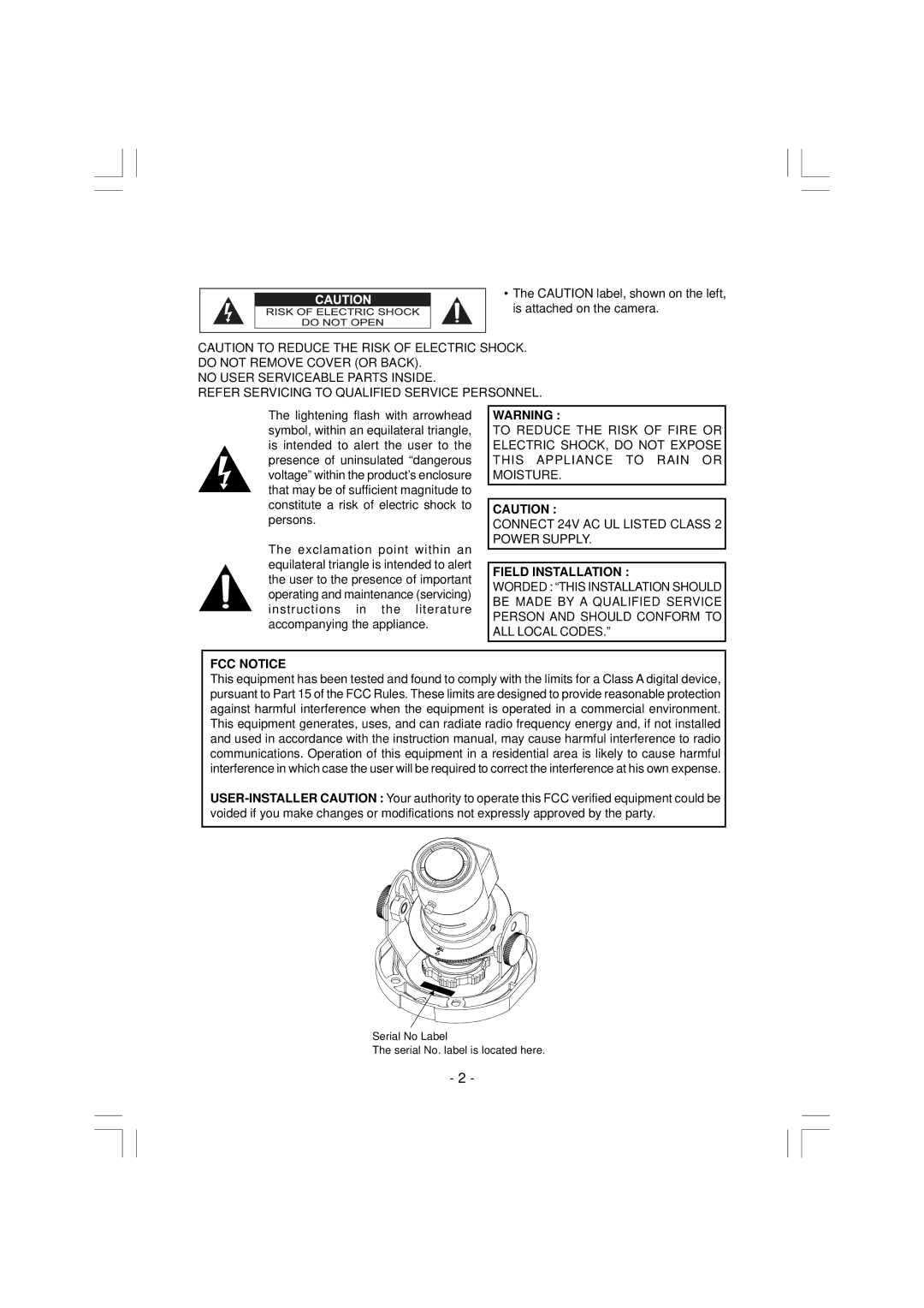 Toshiba IK-VR01A instruction manual Field Installation 