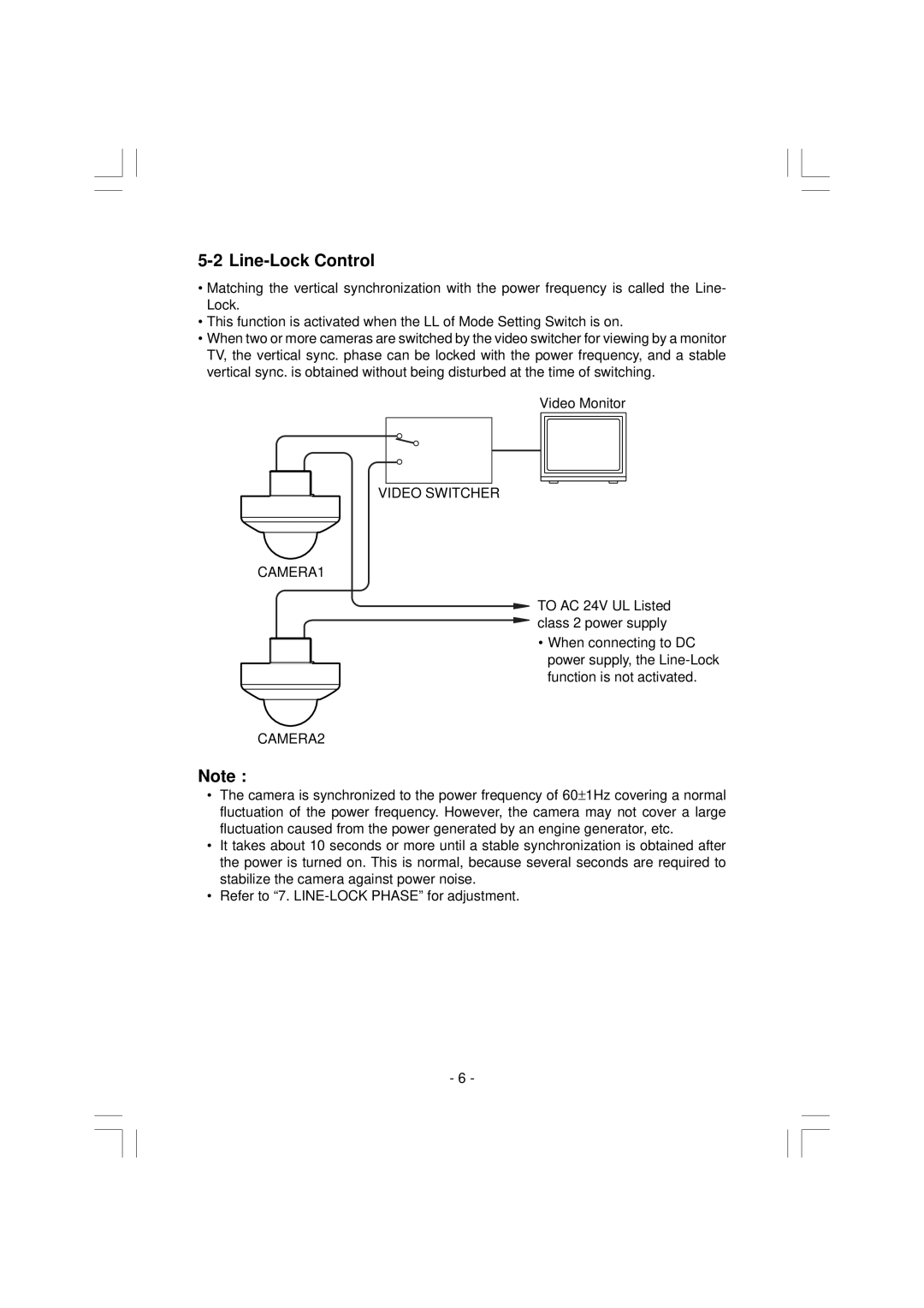 Toshiba IK-VR01A instruction manual Line-Lock Control, Video Switcher CAMERA1 