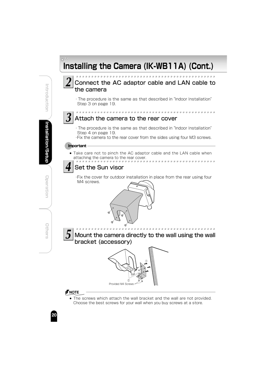 Toshiba IK-WB01A manual Connect the AC adaptor cable and LAN cable to the camera, Attach the camera to the rear cover 