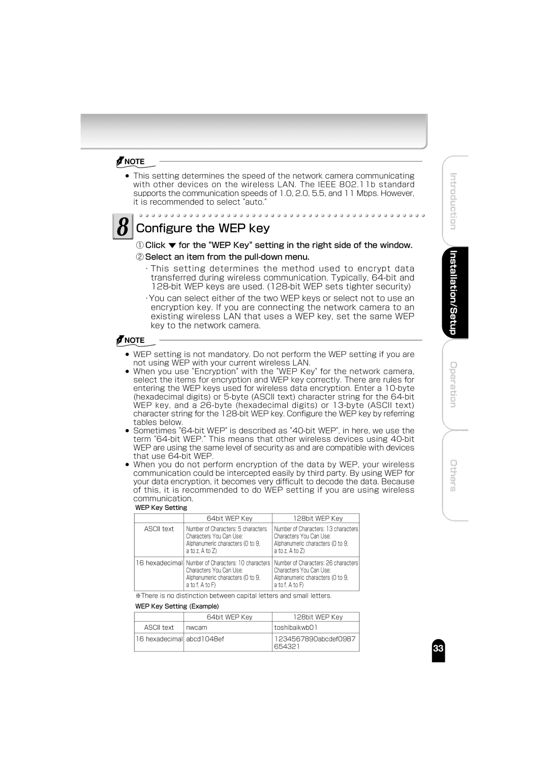 Toshiba IK-WB01A manual Configure the WEP key 