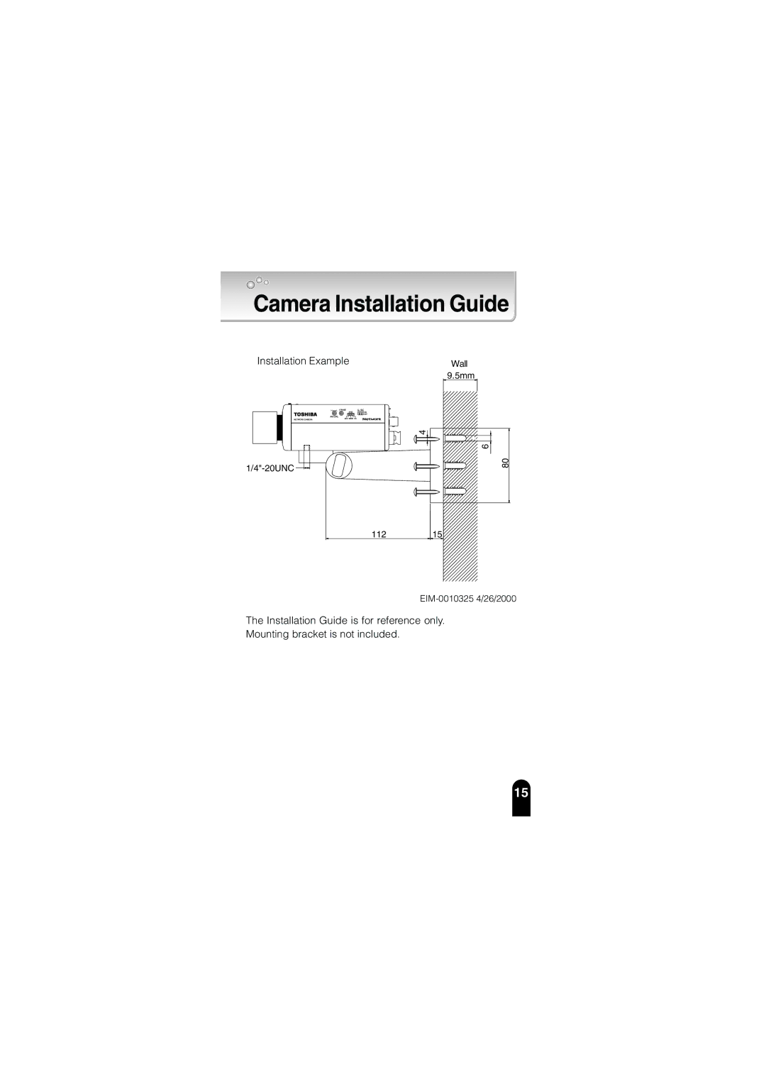 Toshiba IK-WB02A manual Camera Installation Guide 