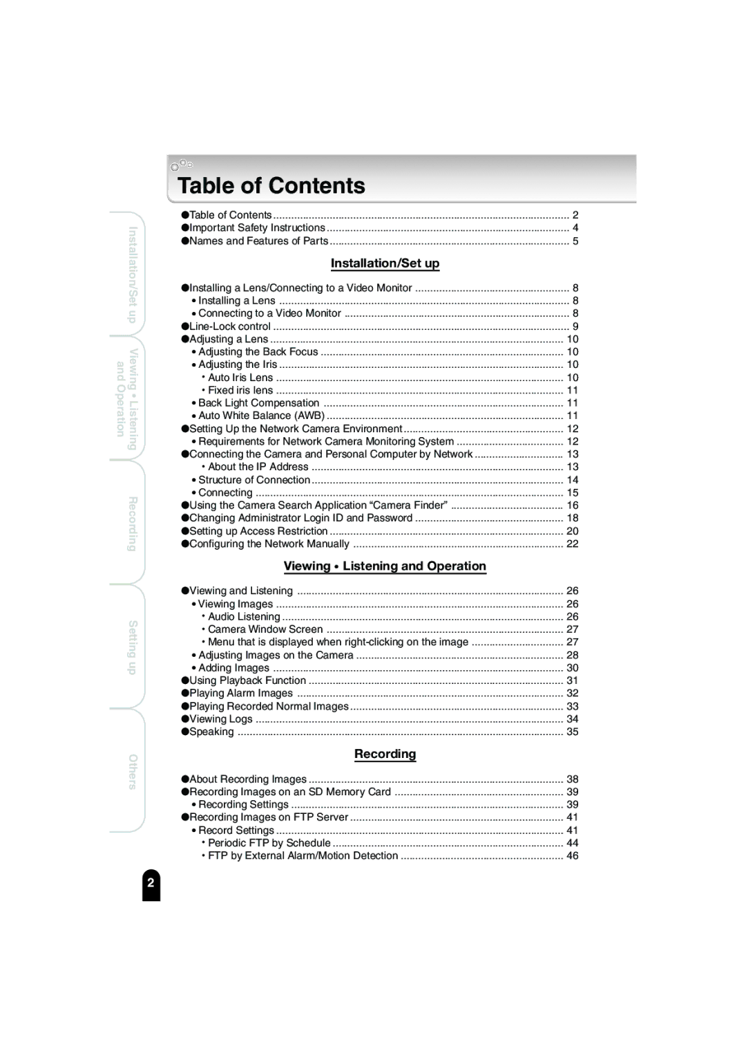 Toshiba IK-WB02A manual Table of Contents 