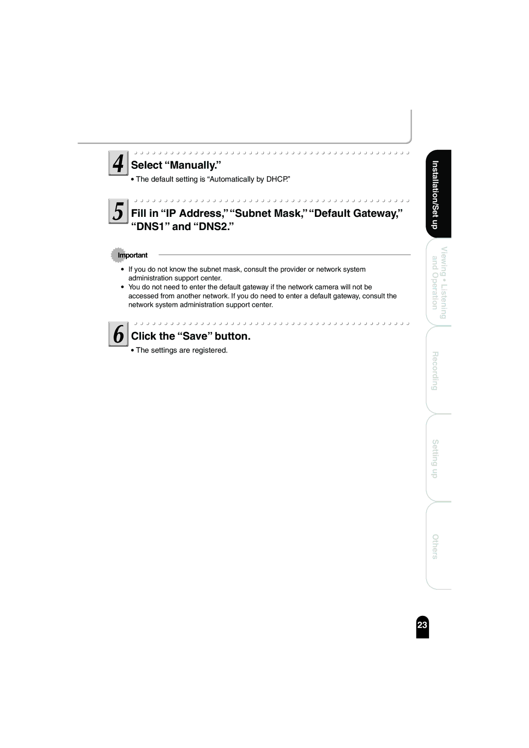 Toshiba IK-WB02A manual Select Manually, Click the Save button 