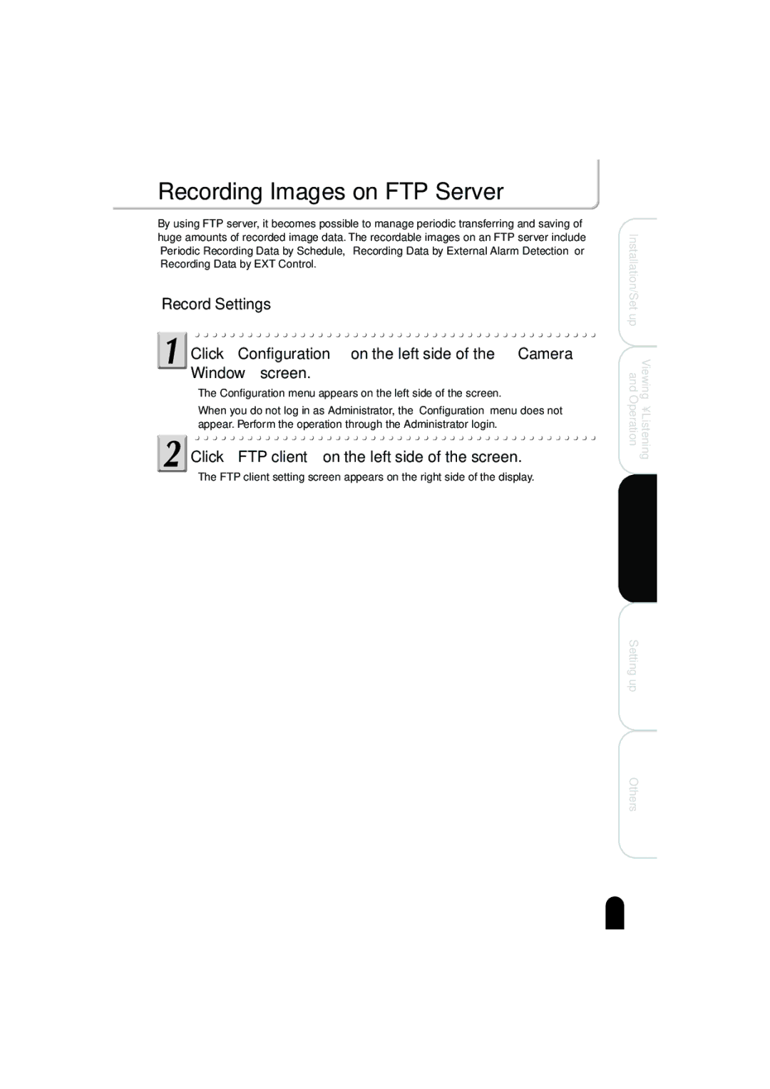 Toshiba IK-WB02A manual Recording Images on FTP Server, Click FTP client on the left side of the screen 