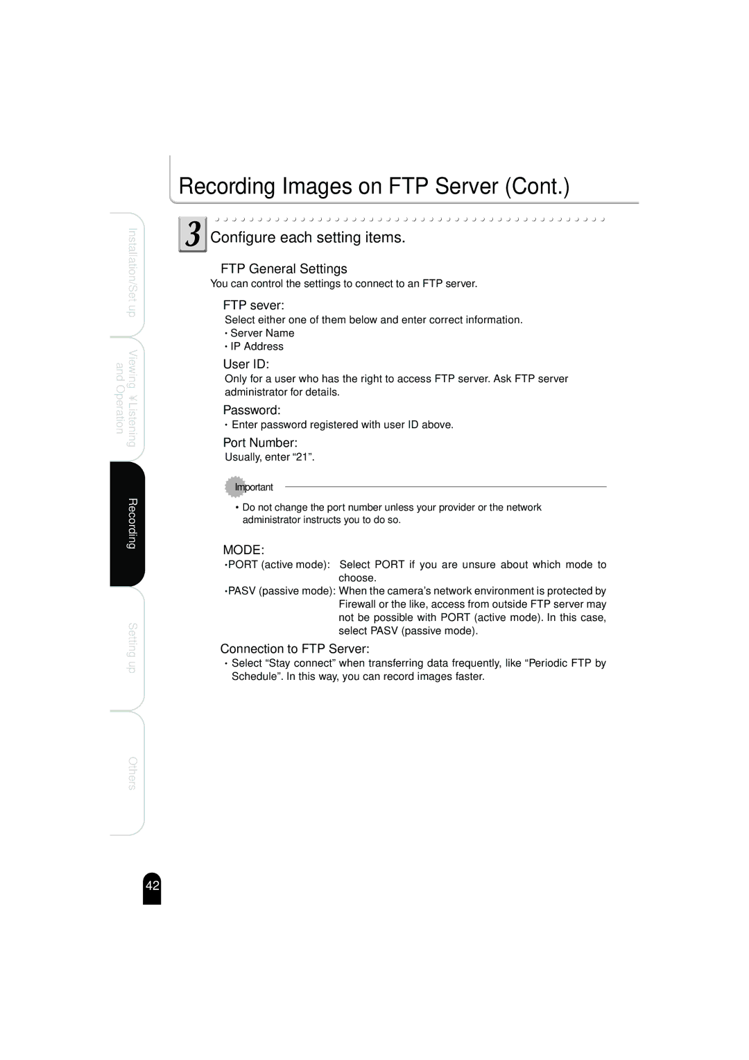 Toshiba IK-WB02A manual FTP General Settings 