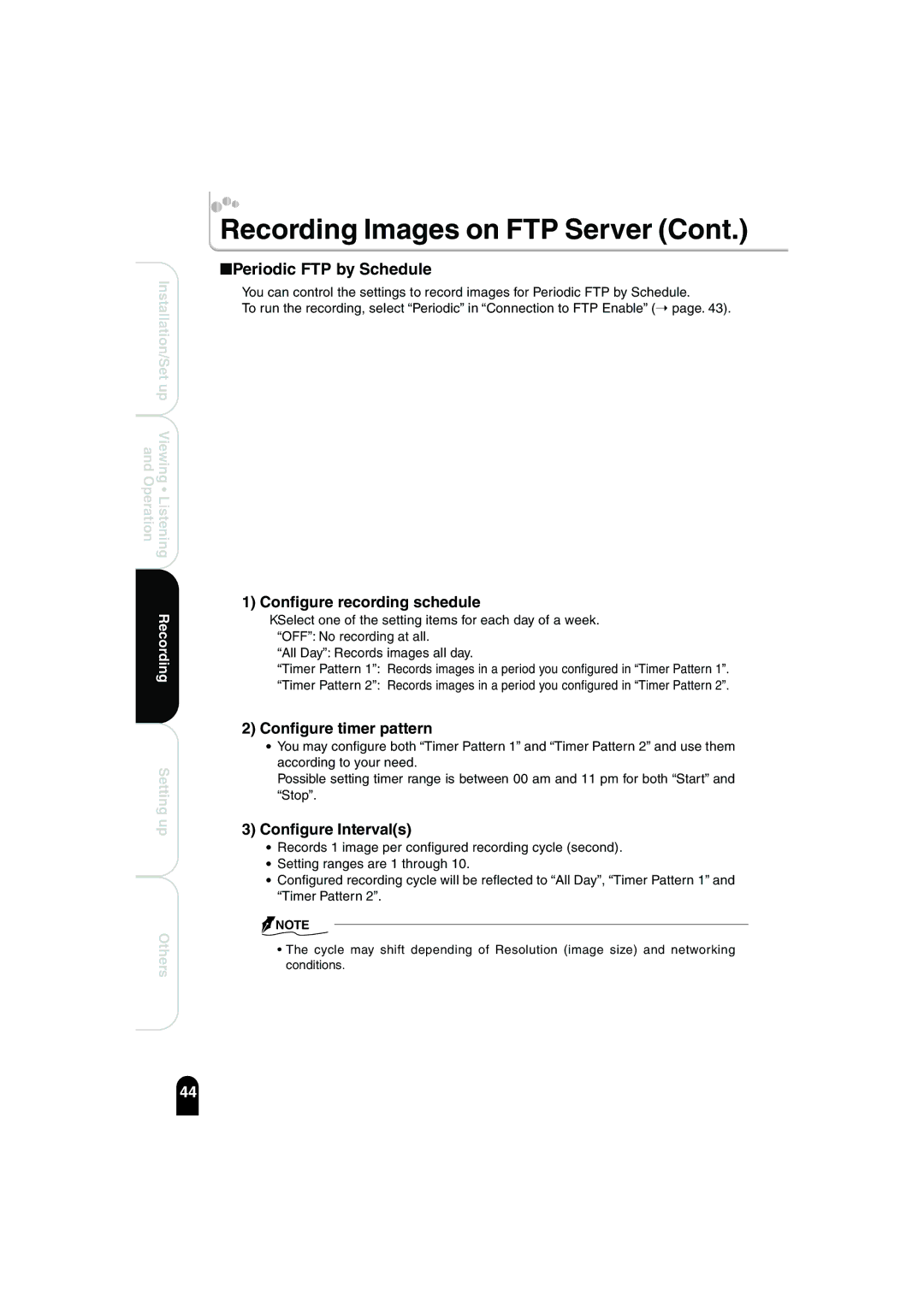 Toshiba IK-WB02A Periodic FTP by Schedule, Configure recording schedule, Configure timer pattern, Configure Intervals 