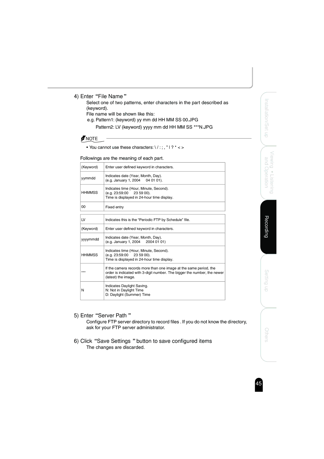 Toshiba IK-WB02A manual Enter File Name, Enter Server Path, Click Save Settings button to save configured items 