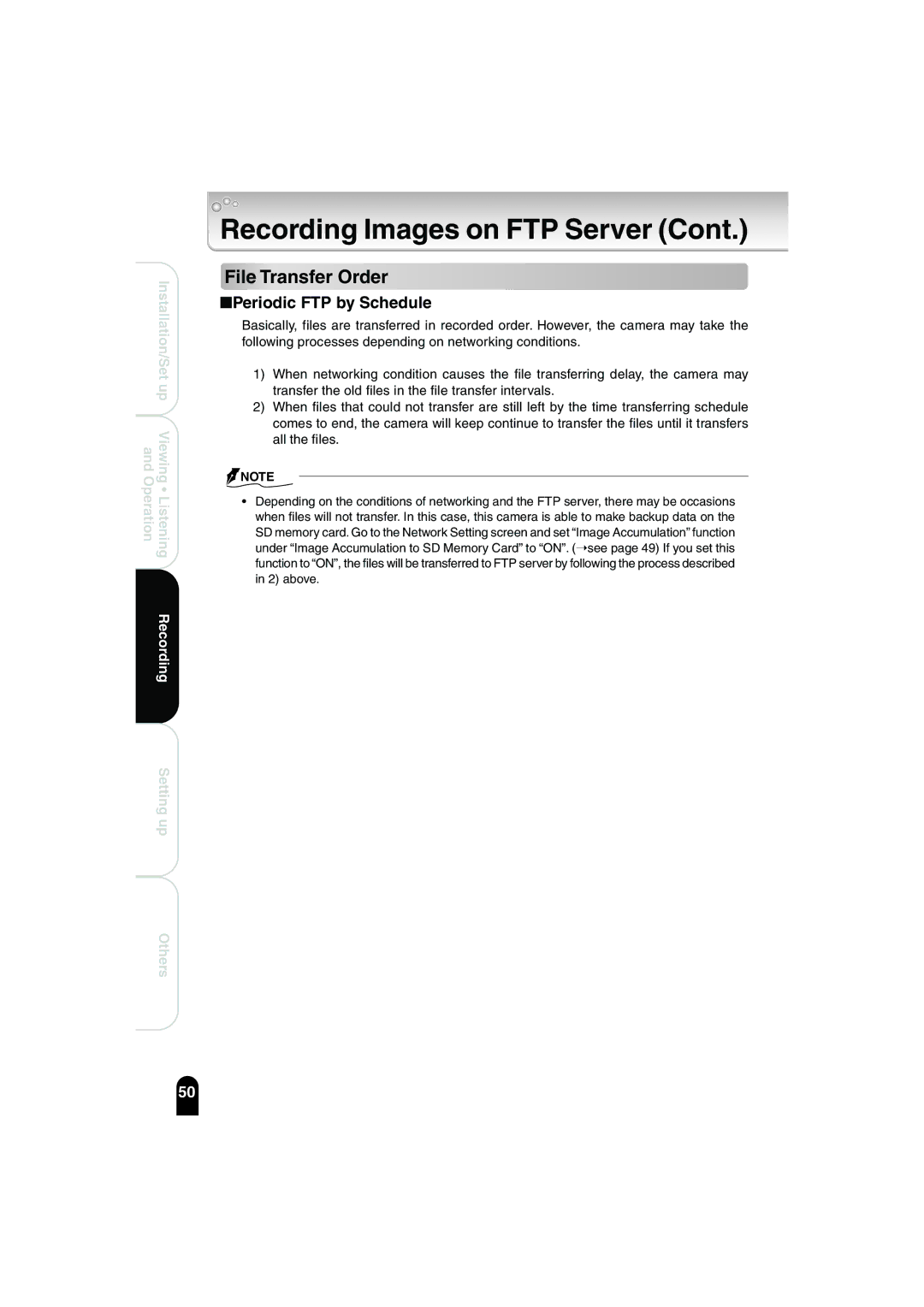 Toshiba IK-WB02A manual File Transfer Order, Periodic FTP by Schedule 