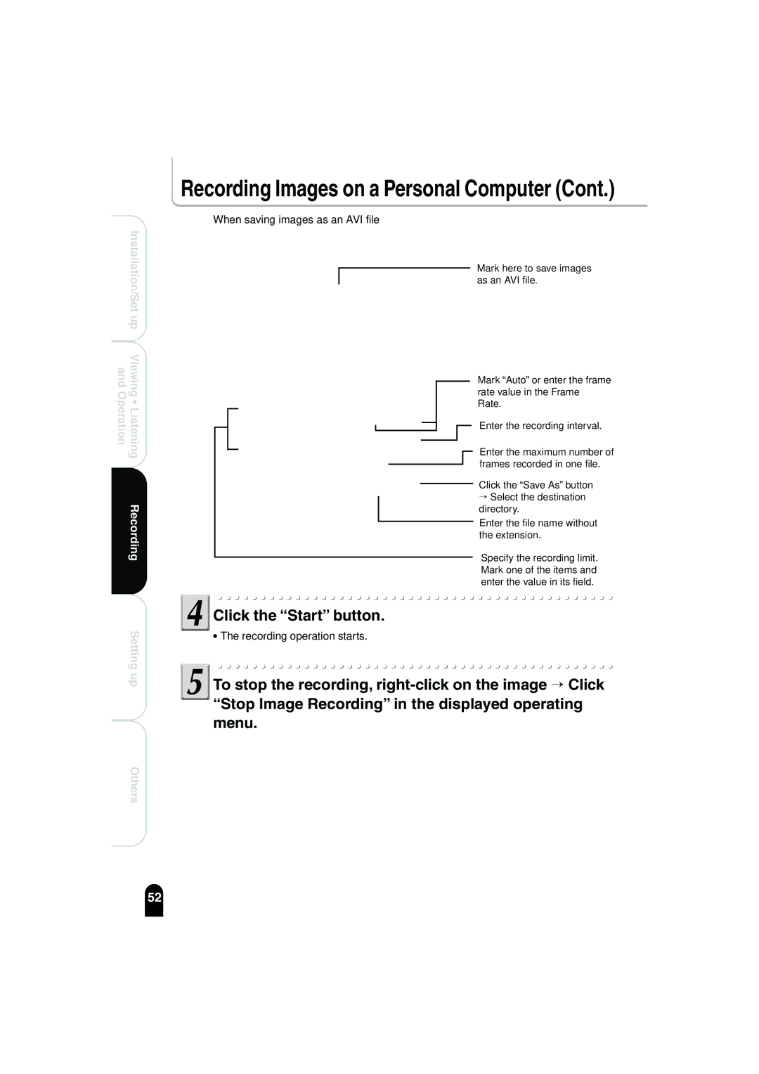 Toshiba IK-WB02A manual Recording Images on a Personal Computer, Click the Start button 