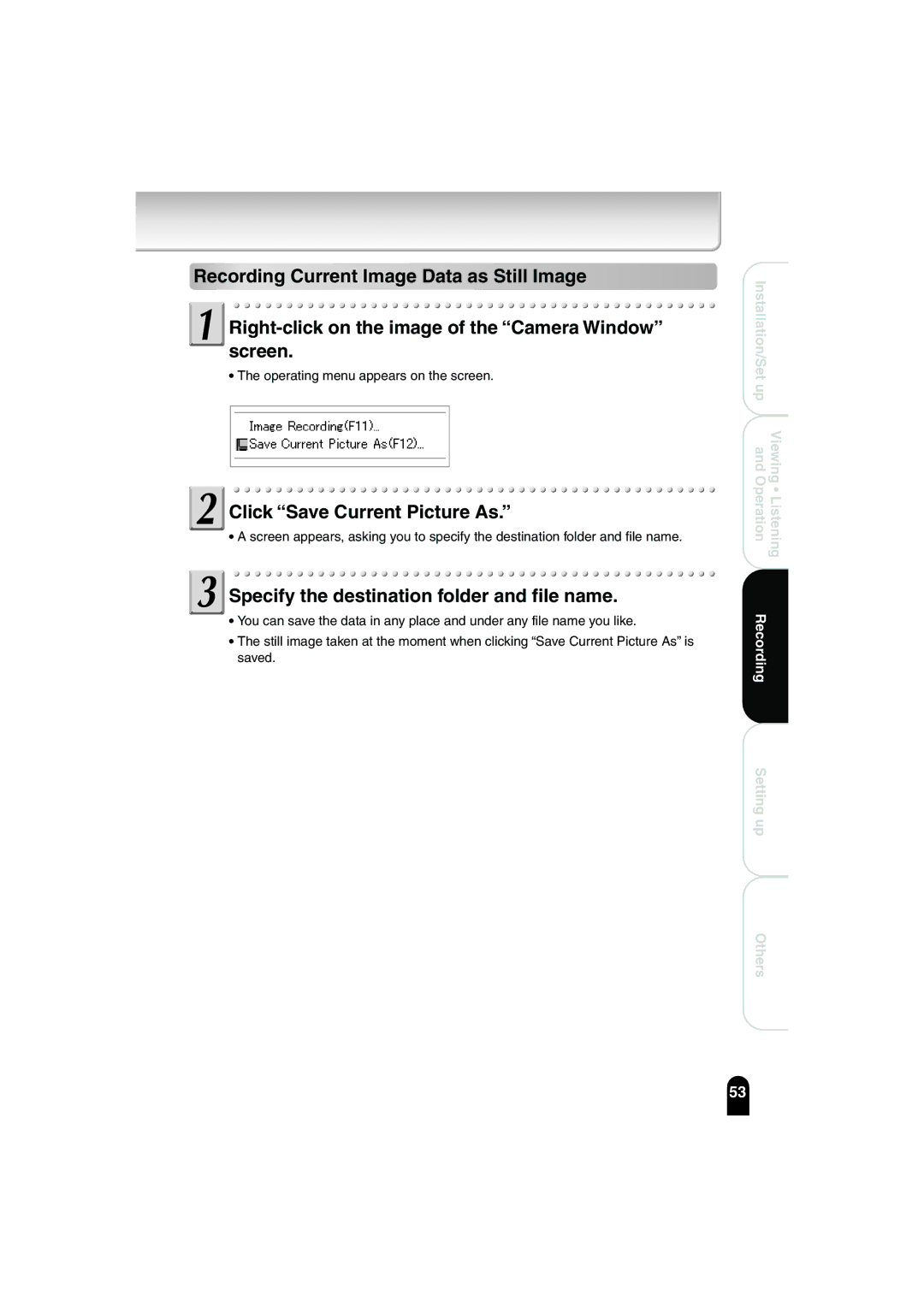 Toshiba IK-WB02A manual Click Save Current Picture As, Specify the destination folder and file name 