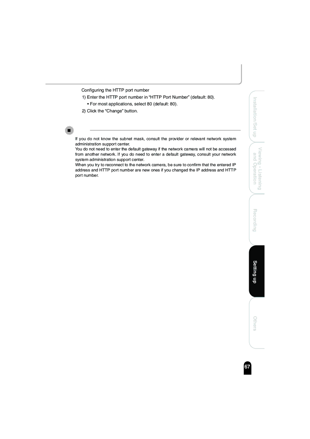 Toshiba IK-WB02A manual Configuring the Http port number 