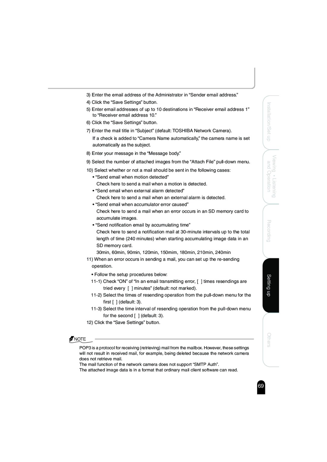 Toshiba IK-WB02A manual Setting up 