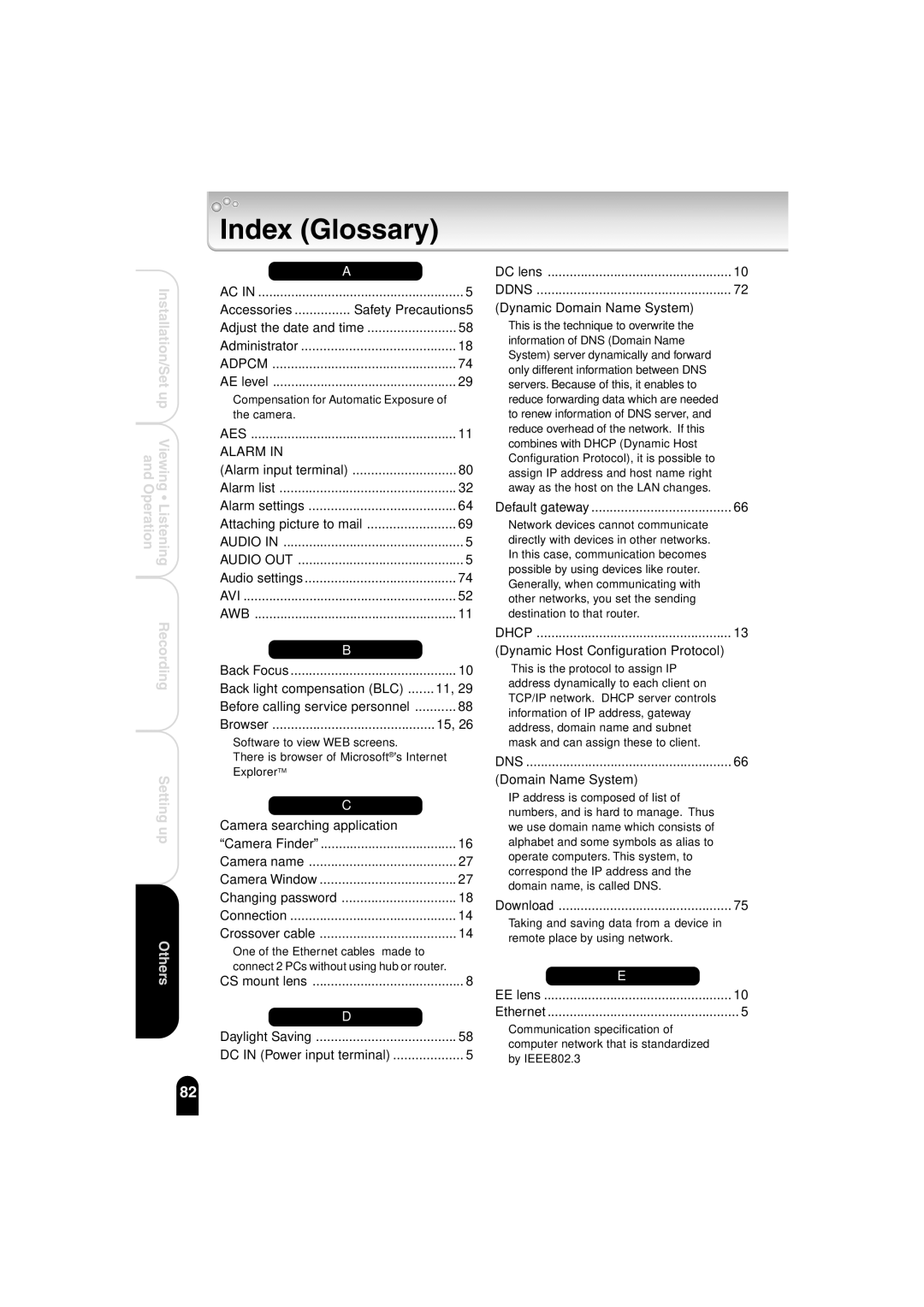 Toshiba IK-WB02A manual Index Glossary, Accessories Safety Precautions5 