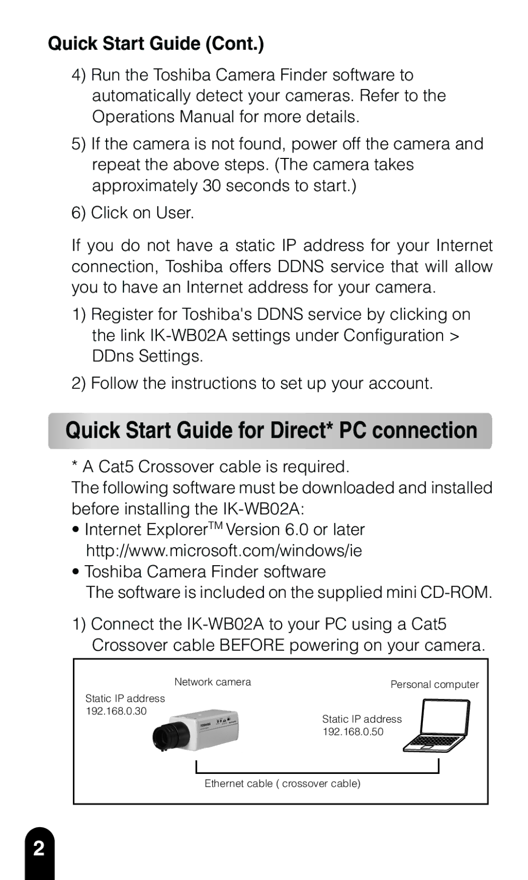 Toshiba IK-WB02A quick start Quick Start Guide for Direct* PC connection 