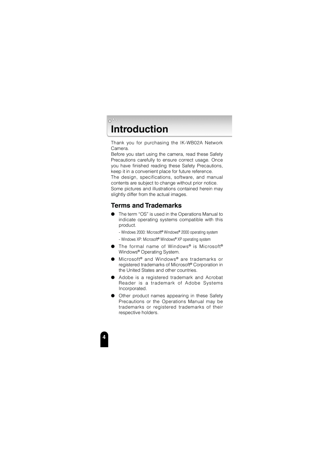 Toshiba IK-WB02A manual Introduction, Terms and Trademarks 