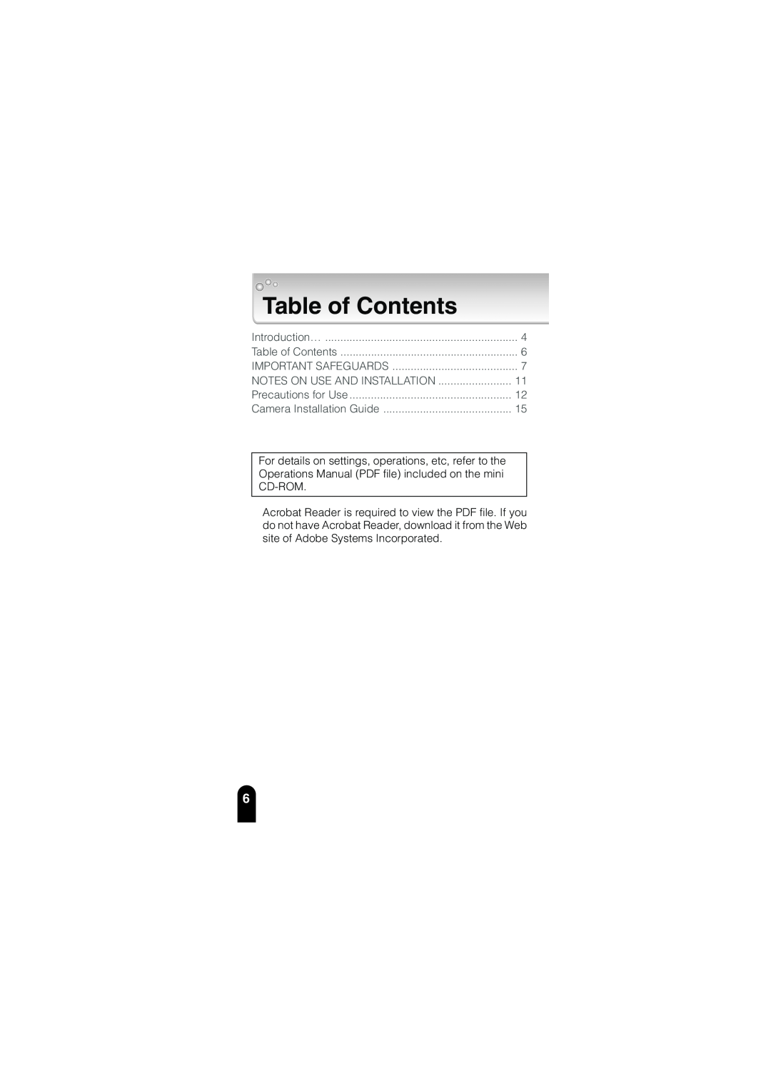 Toshiba IK-WB02A manual Table of Contents 