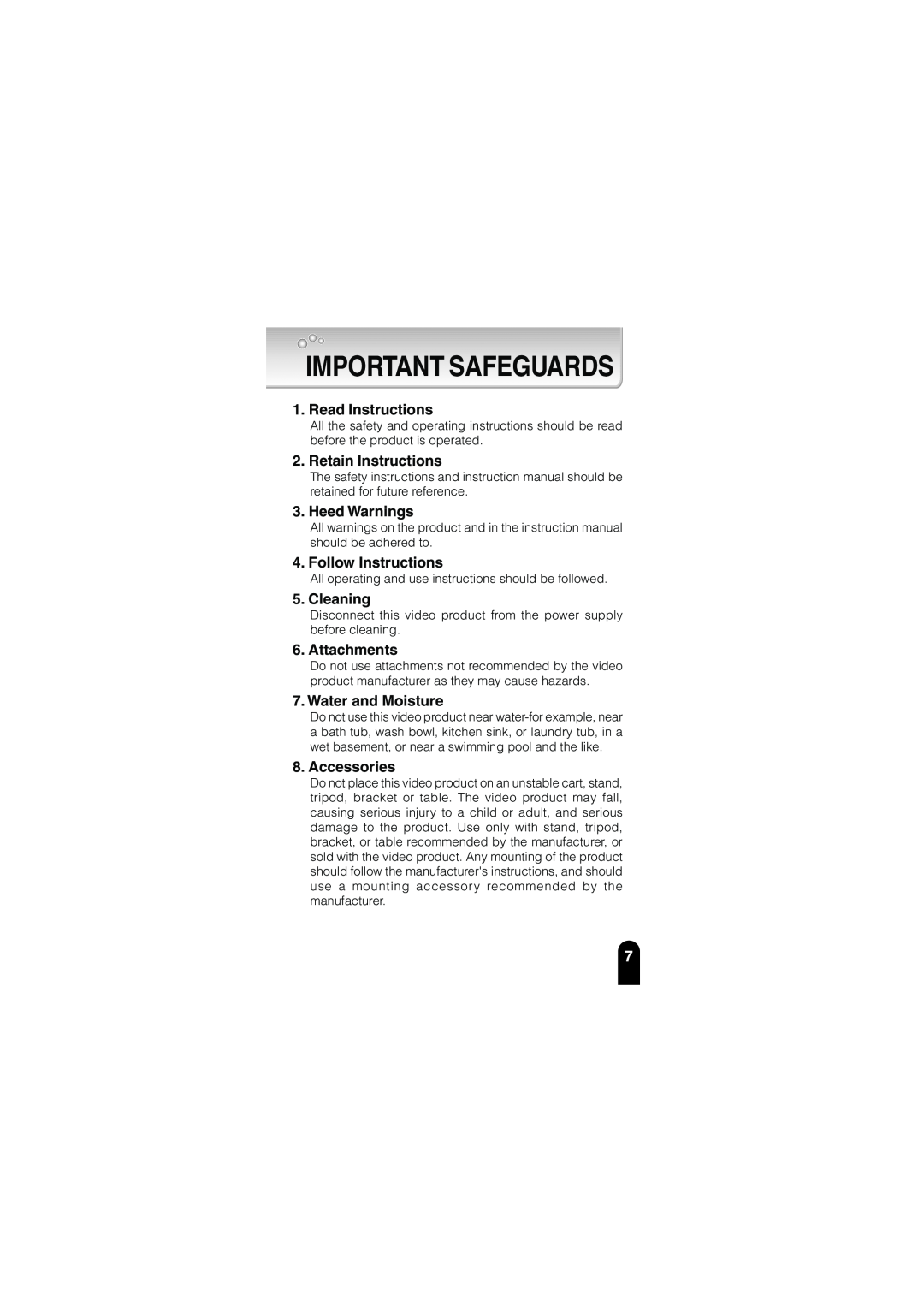 Toshiba IK-WB02A manual Important Safeguards, Read Instructions, Retain Instructions, Heed Warnings, Follow Instructions 