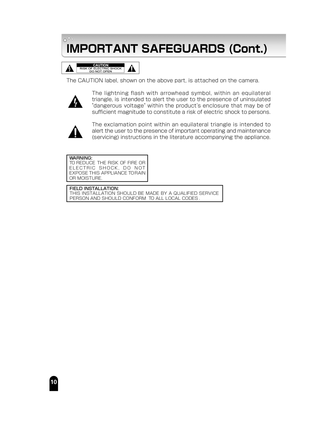 Toshiba IK-WB15A manual Important Safeguards 