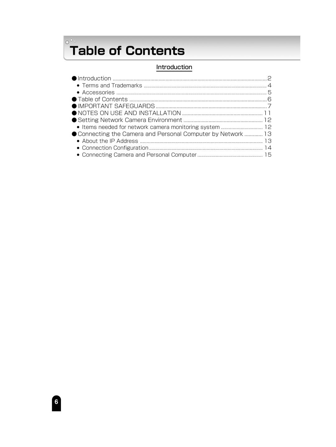 Toshiba IK-WB15A manual Table of Contents 