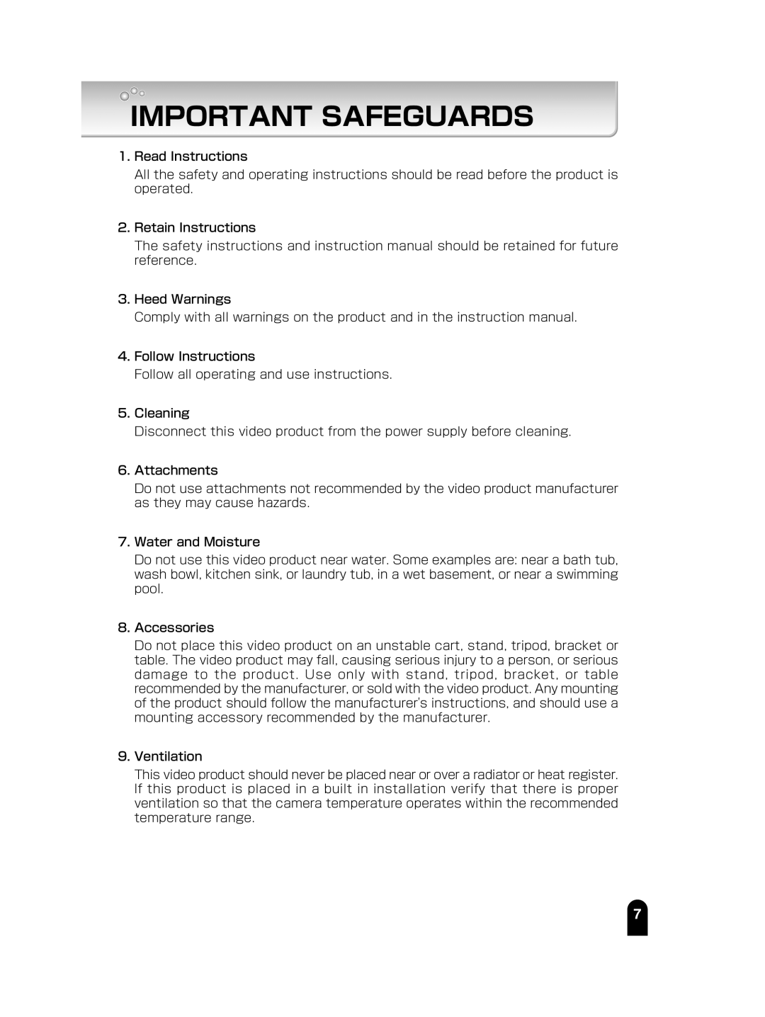 Toshiba IK-WB15A manual Important Safeguards 