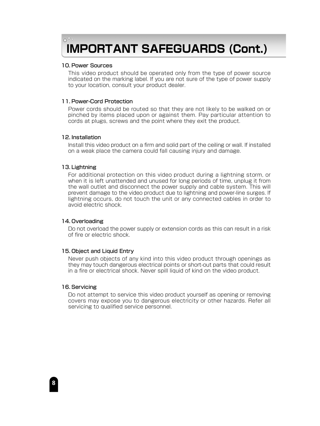 Toshiba IK-WB15A manual Important Safeguards 