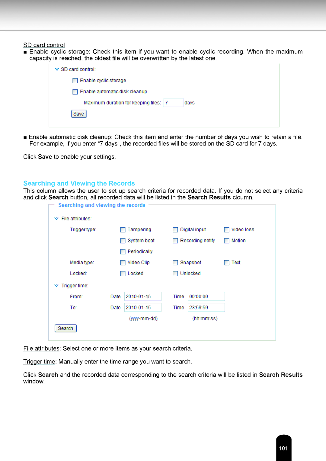 Toshiba IK-WB16A-W user manual Searching and Viewing the Records 