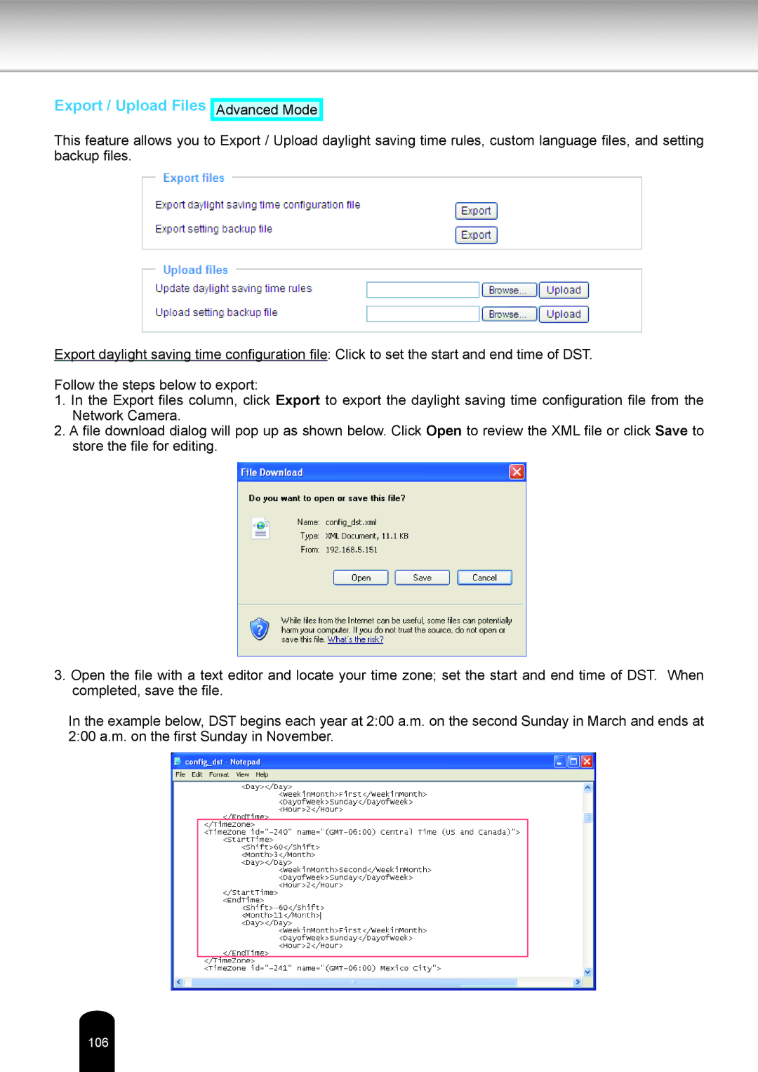 Toshiba IK-WB16A-W user manual Export / Upload Files 