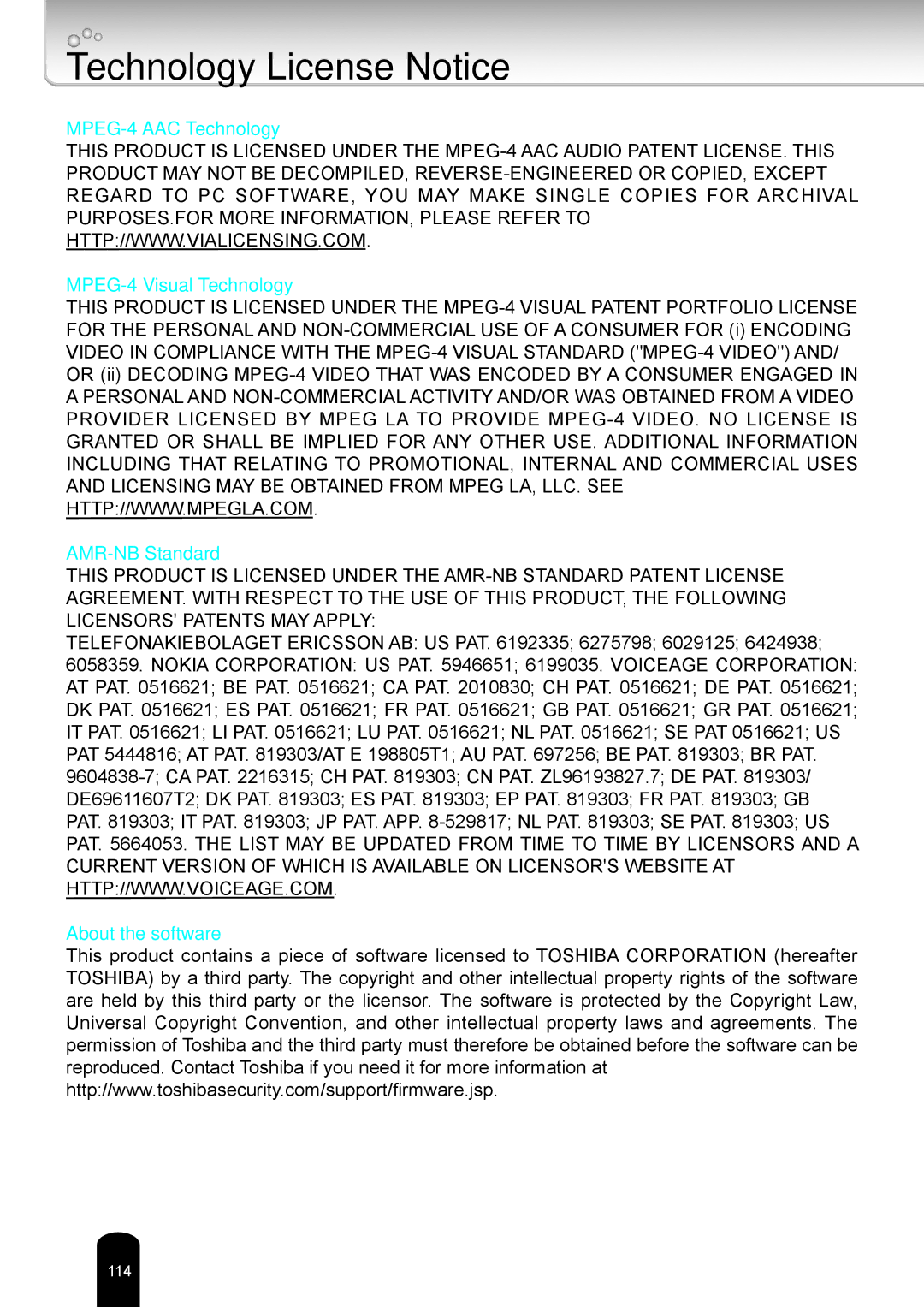 Toshiba IK-WB16A-W user manual Technology License Notice 