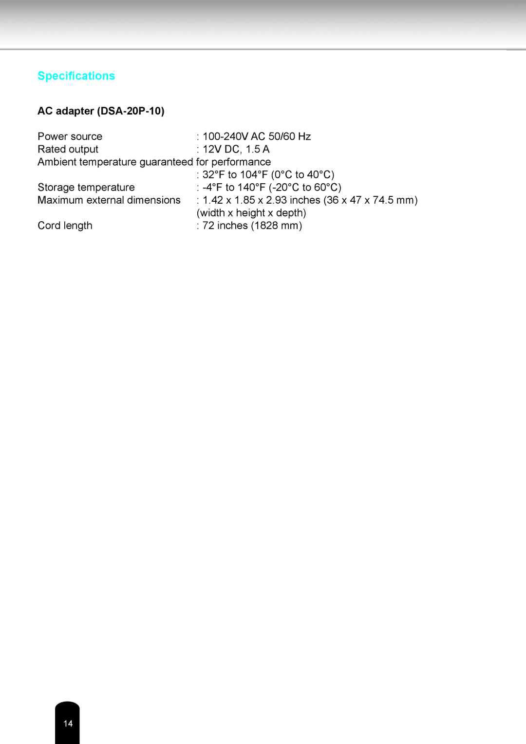 Toshiba IK-WB16A-W user manual Specifications 