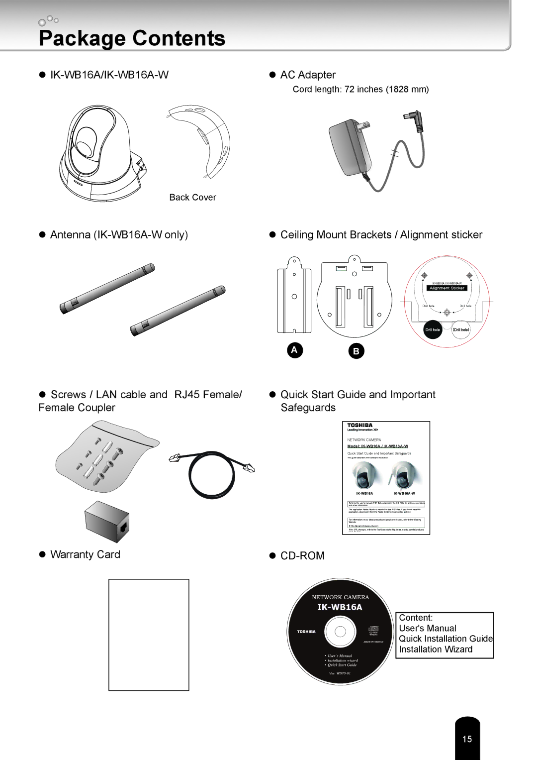 Toshiba IK-WB16A-W user manual Package Contents 