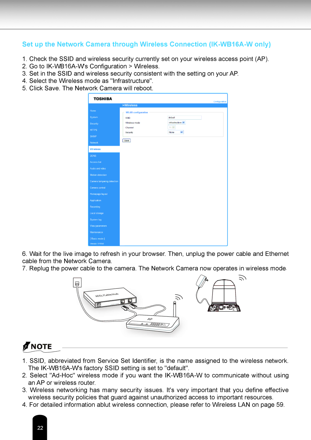 Toshiba IK-WB16A-W user manual ADSL/Cable/Hub 