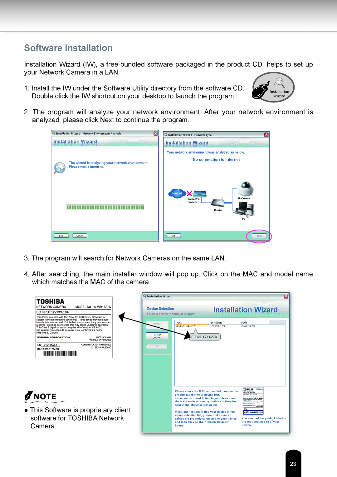 Toshiba IK-WB16A-W user manual Software Installation 