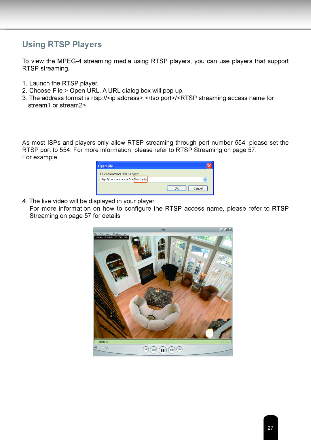 Toshiba IK-WB16A-W user manual Using Rtsp Players 