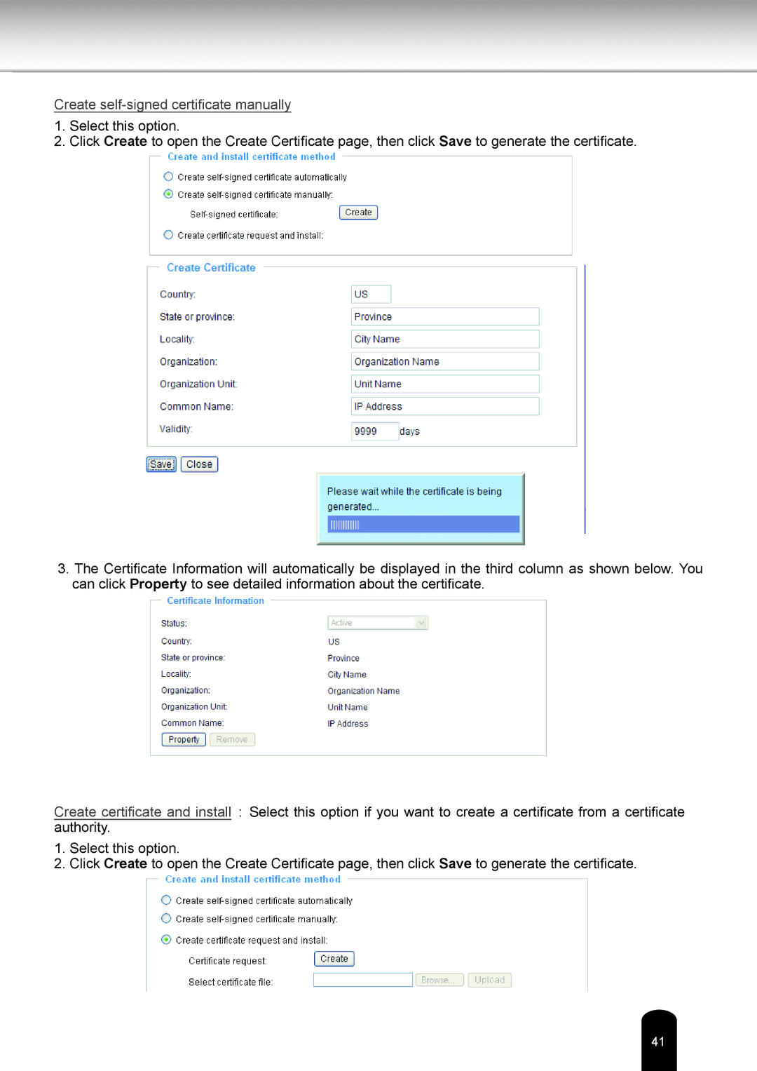 Toshiba IK-WB16A-W user manual Create self-signed certificate manually 