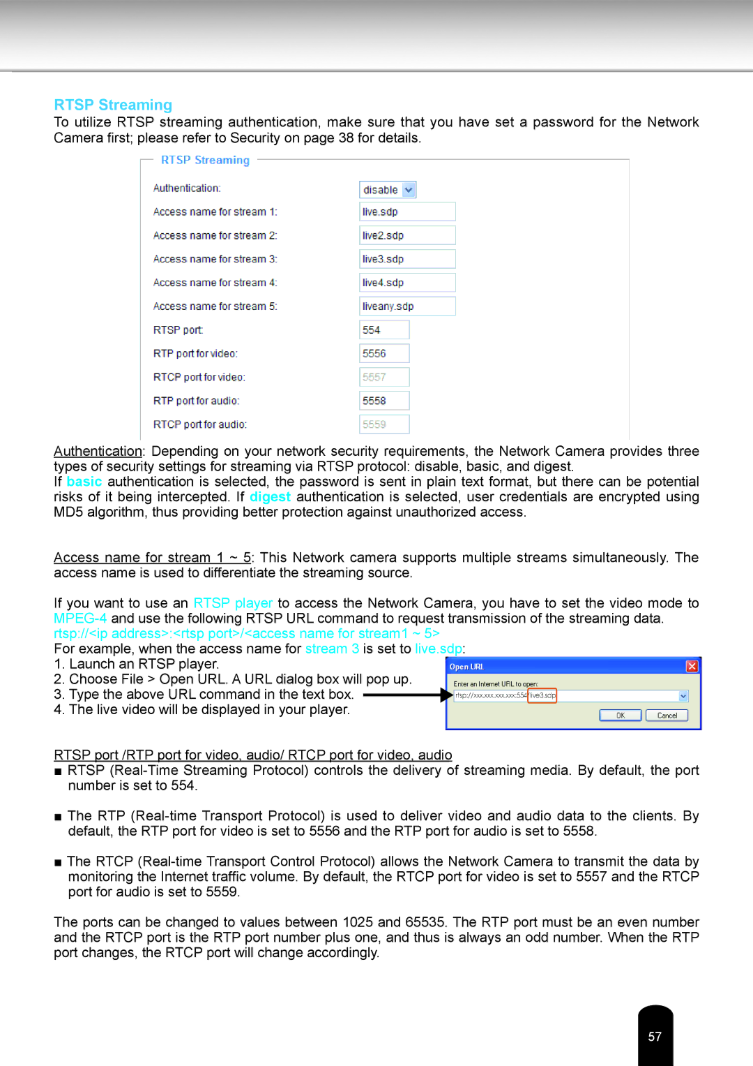 Toshiba IK-WB16A-W user manual Rtsp Streaming 