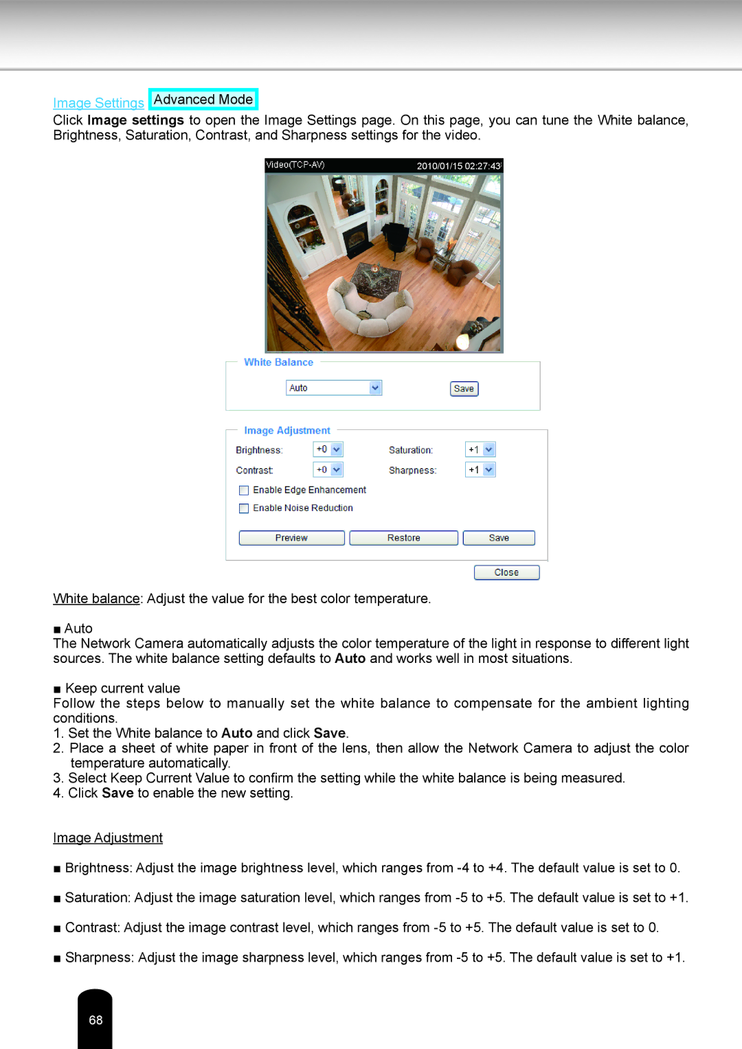 Toshiba IK-WB16A-W user manual Image Settings 