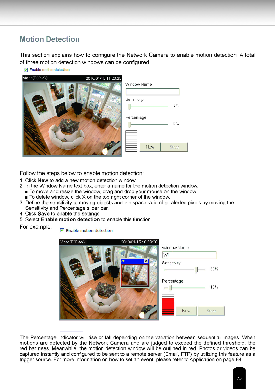 Toshiba IK-WB16A-W user manual Motion Detection, Follow the steps below to enable motion detection 