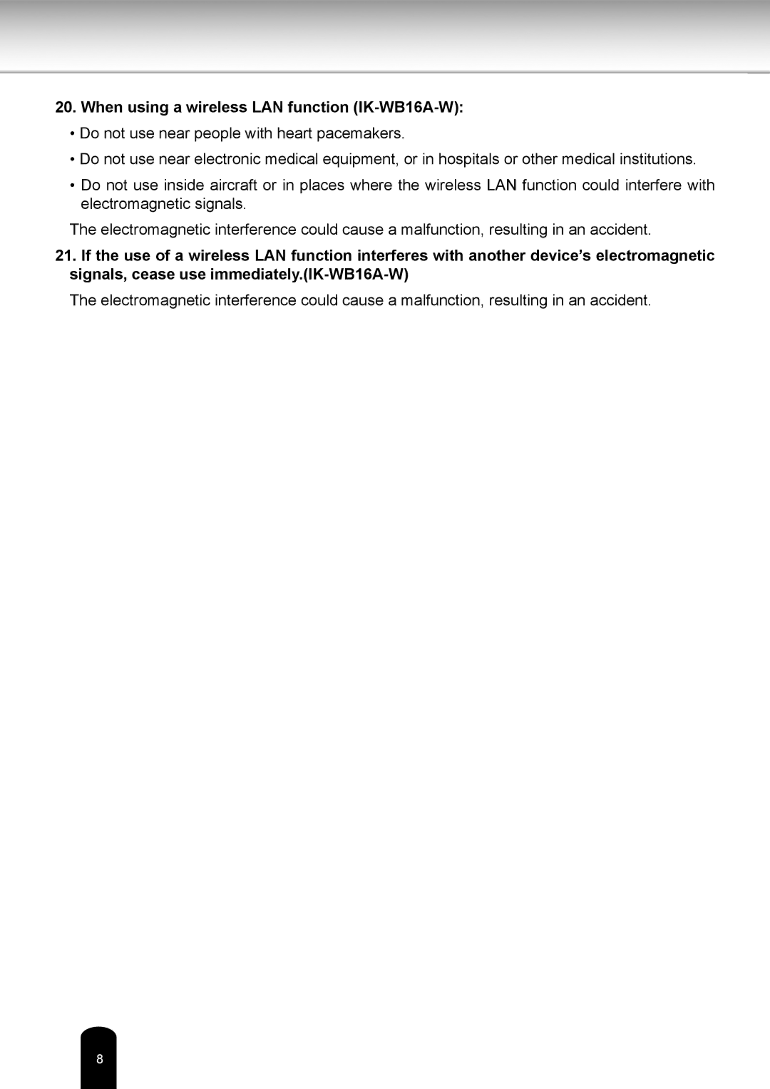 Toshiba user manual When using a wireless LAN function IK-WB16A-W 