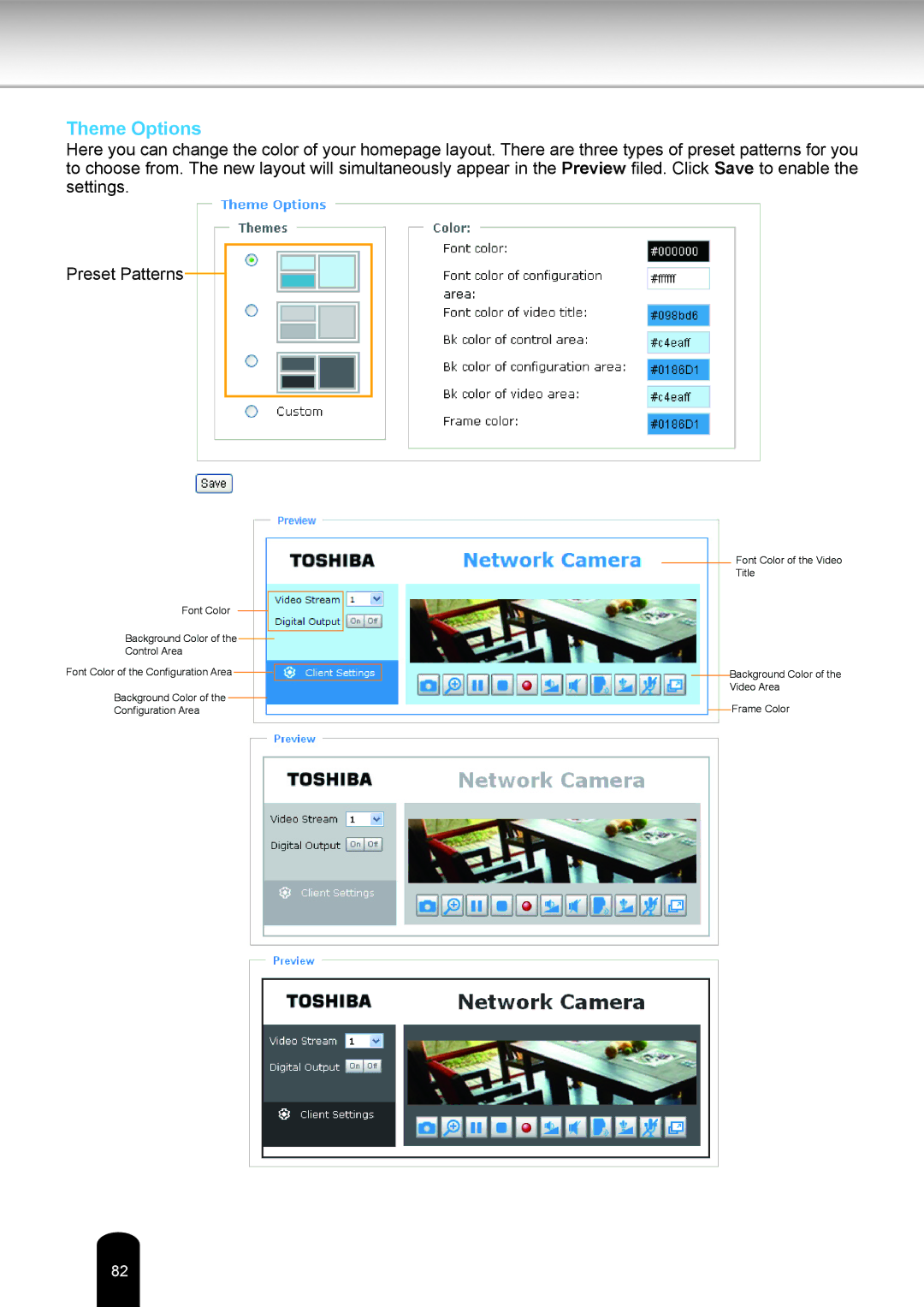 Toshiba IK-WB16A-W user manual Theme Options 