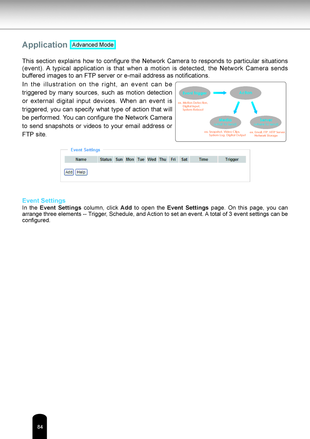 Toshiba IK-WB16A-W user manual Application, Event Settings 