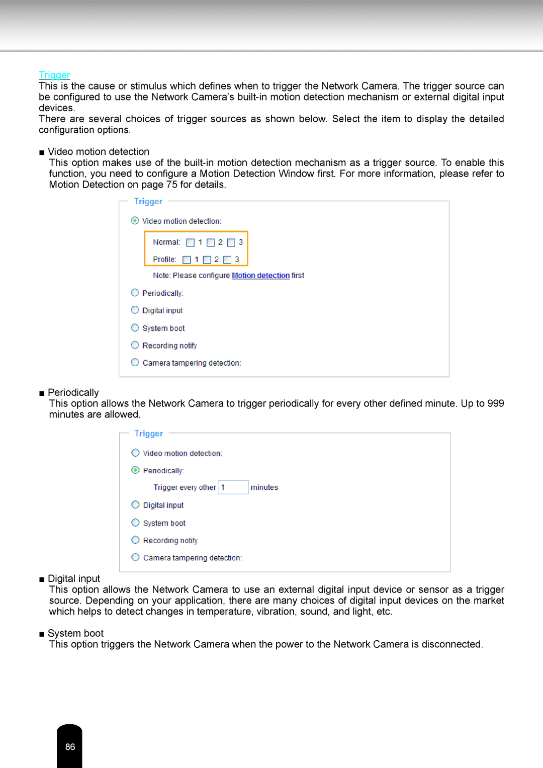 Toshiba IK-WB16A-W user manual Trigger 