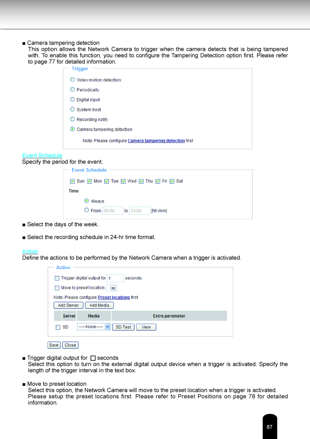 Toshiba IK-WB16A-W user manual Event Schedule 