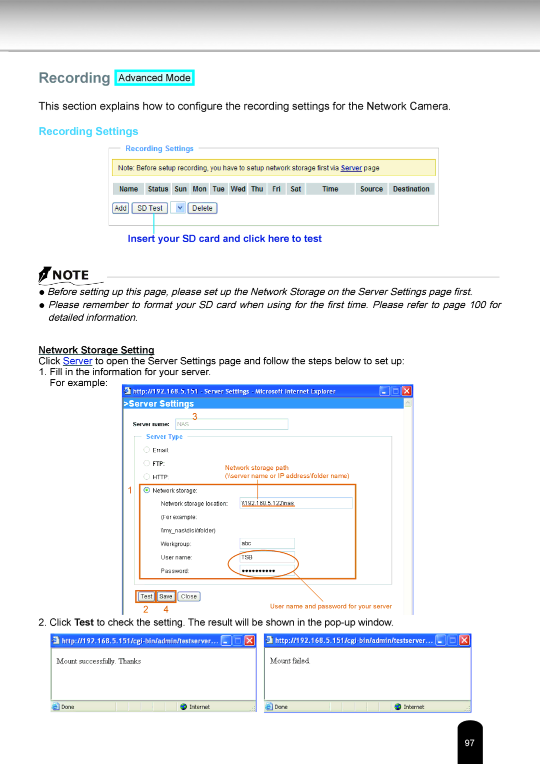 Toshiba IK-WB16A-W user manual Recording Settings 