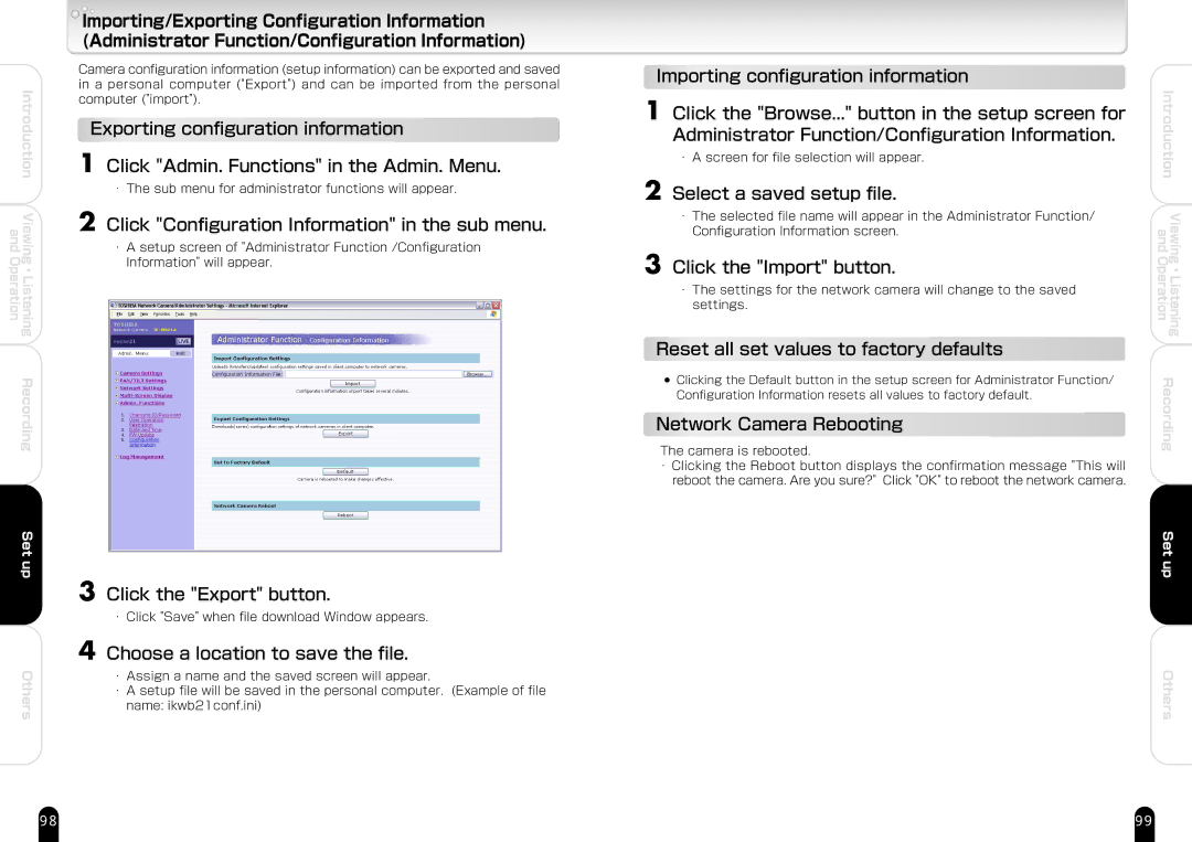 Toshiba IK-WB21A manual Click Configuration Information in the sub menu, Click the Export button, Select a saved setup file 